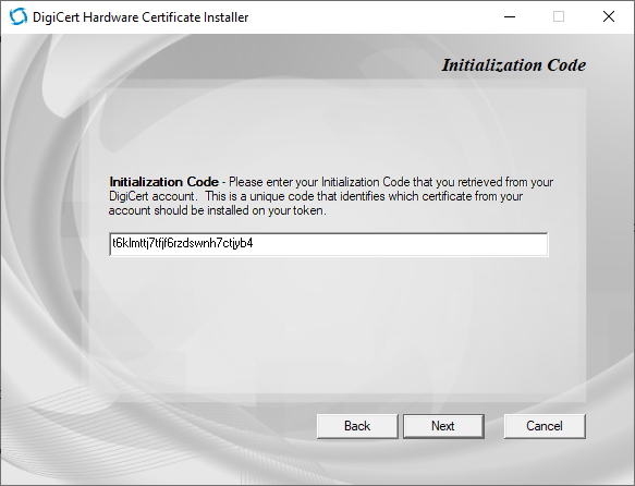 Installazione del certificato sul token tramite DigiCert Hardware Certificate Installer